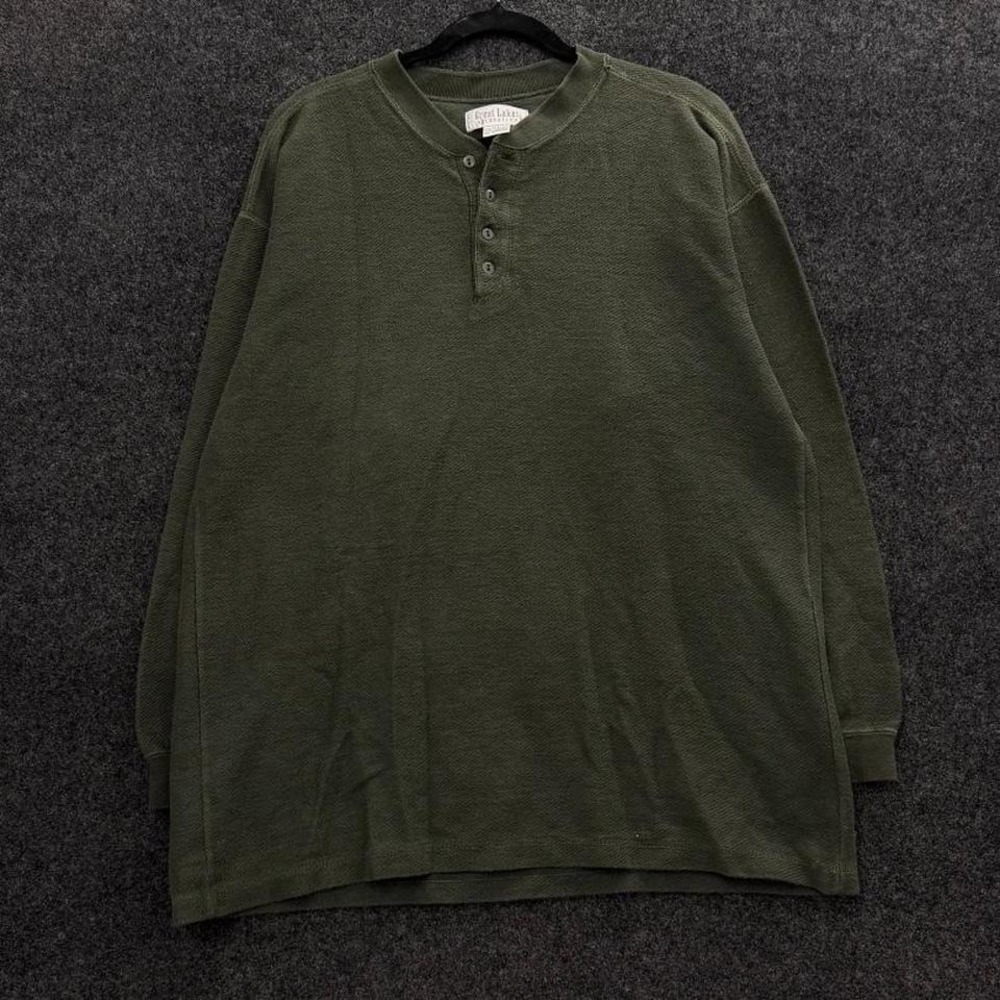 Great Lakes Recreation Henley Shirt Men's XL Green Cotton Long Sleeve Thermal